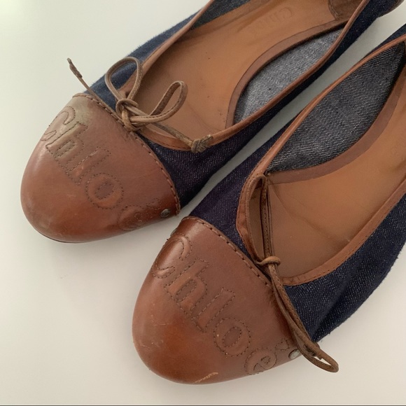 Chloe Denim Leather Flats - Picture 2 of 13